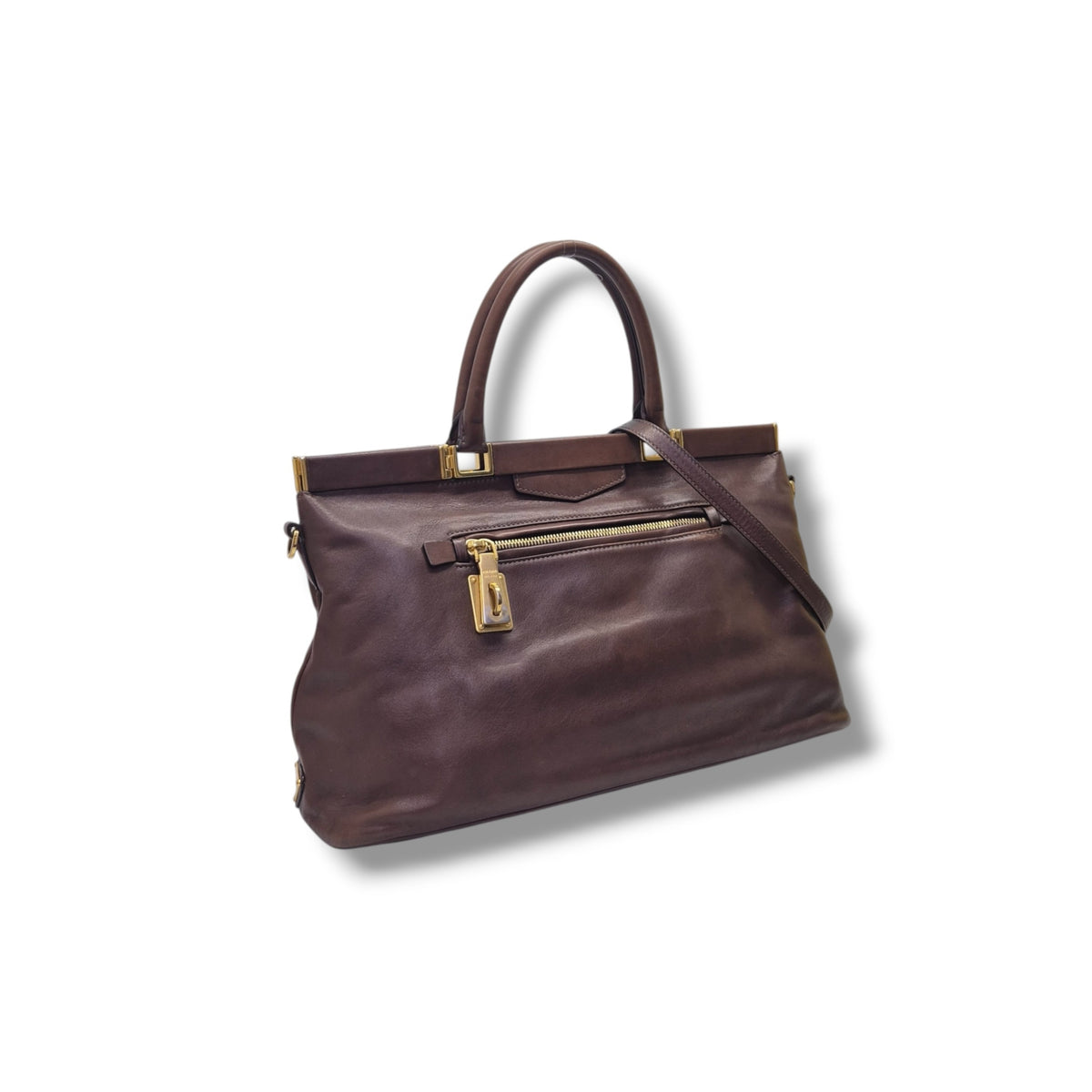 Prada Rubino Soft Calf Hinge Frame Tote bag Ghw (Brown)