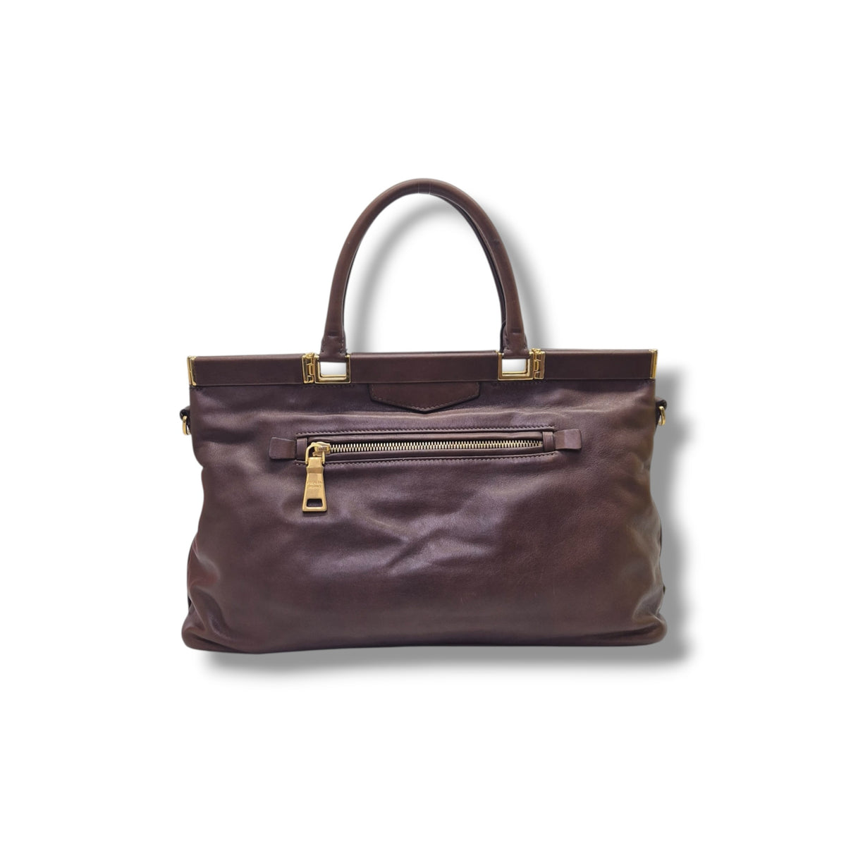 Prada Rubino Soft Calf Hinge Frame Tote bag Ghw (Brown)