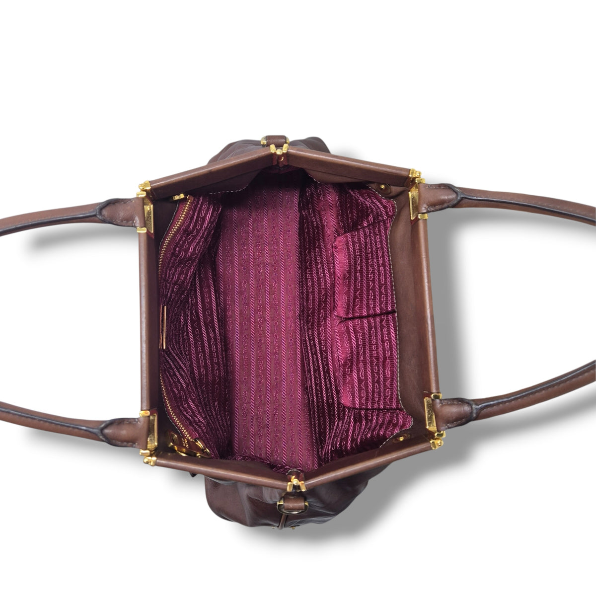 Prada Rubino Soft Calf Hinge Frame Tote bag Ghw (Brown)