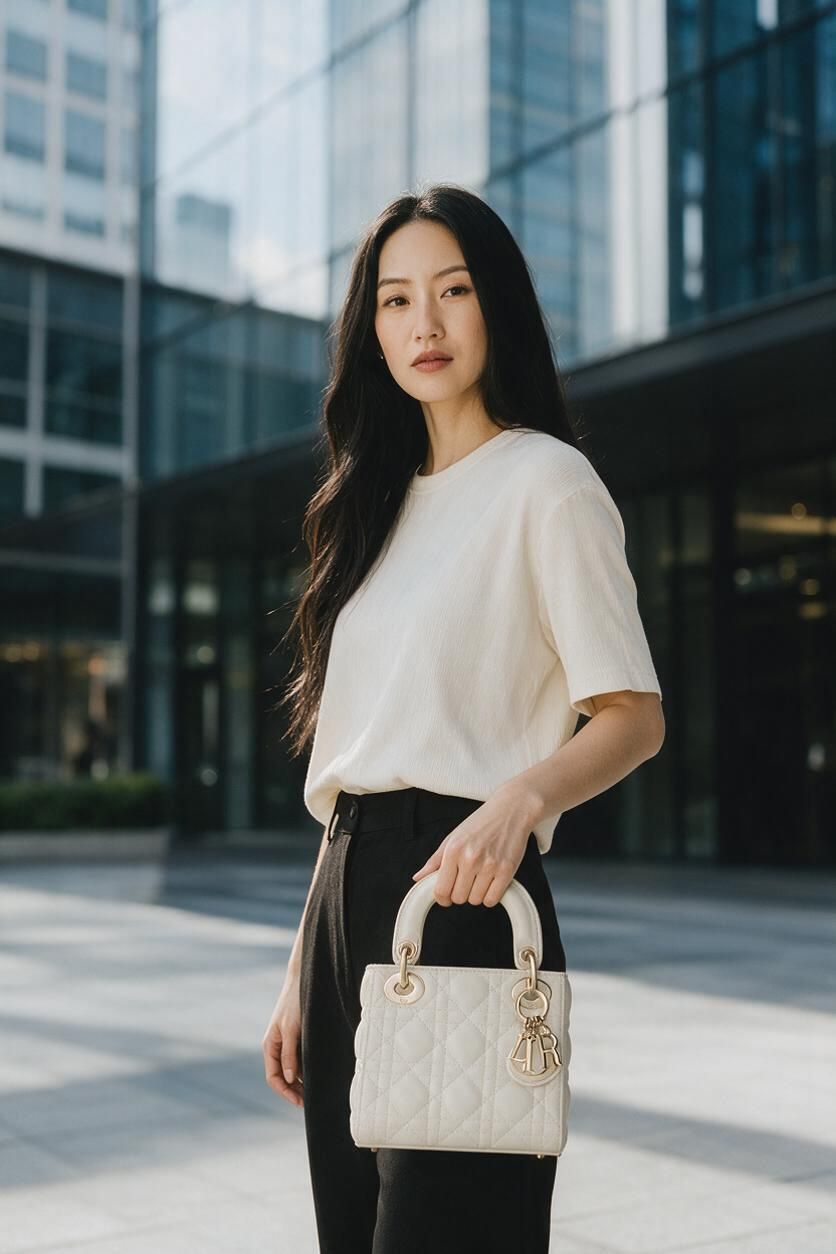 Christian Dior Lady Dior Mini Cannage Lambskin Ghw (Latte)