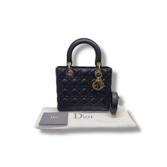 Christian Dior Lady Dior Medium Cannage Lambskin Ghw (Black)