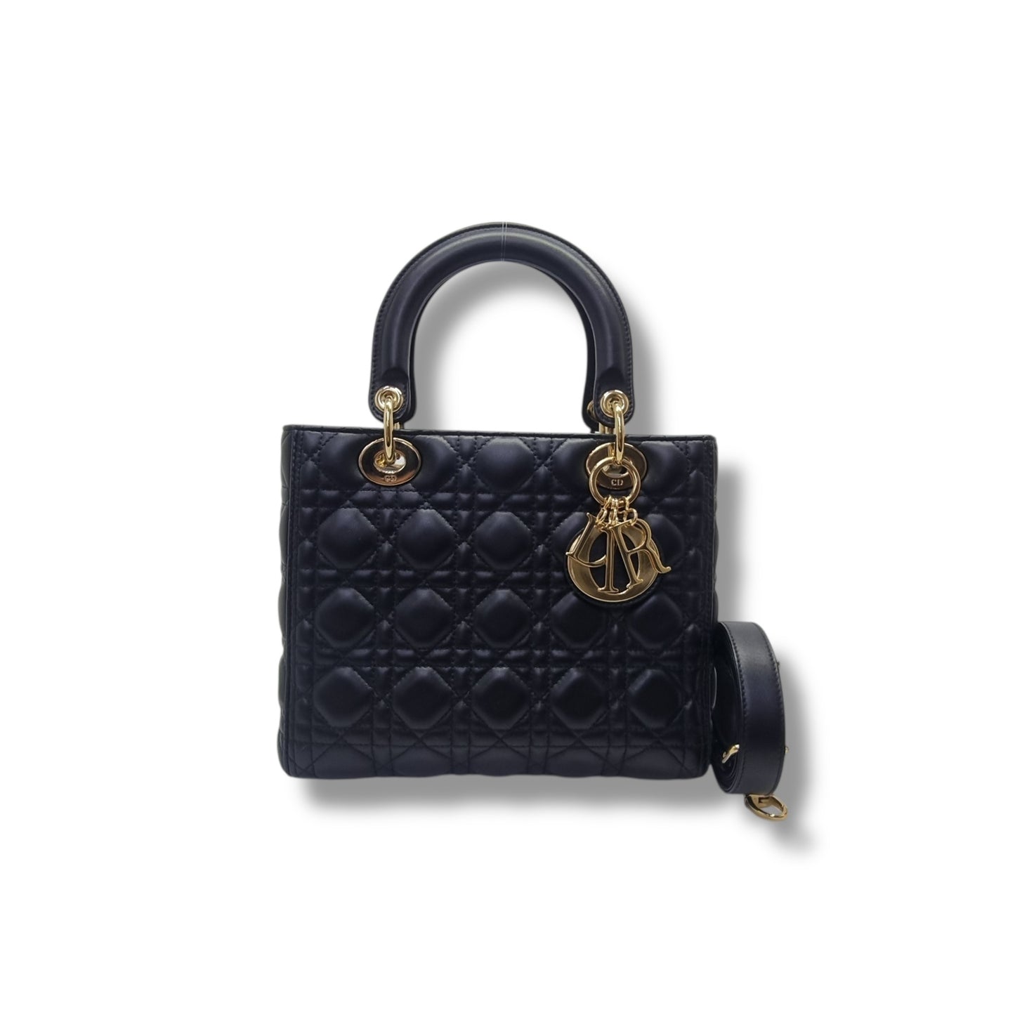 Christian Dior Lady Dior Medium Cannage Lambskin Ghw (Black)