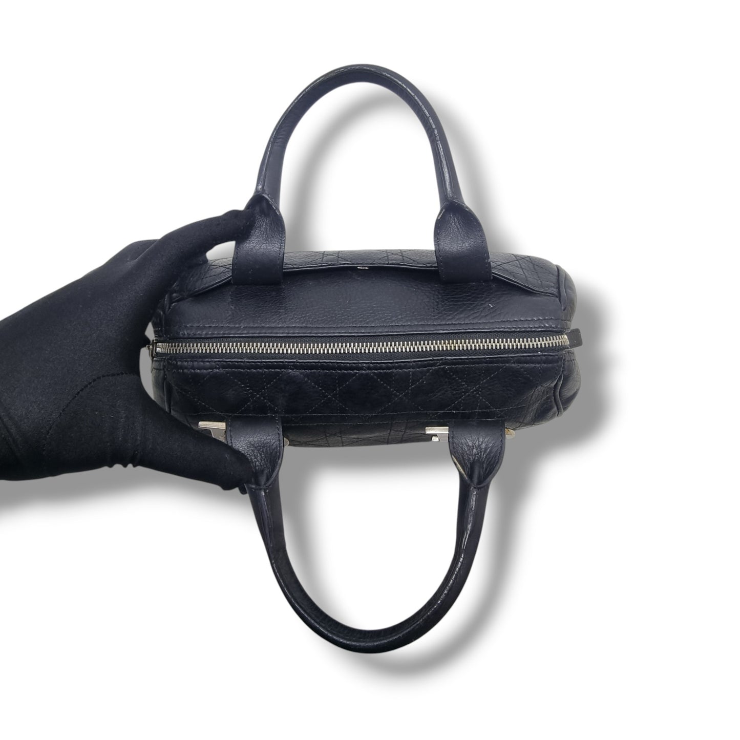 Christian Dior Dior Cannage Quilted Leather Bowler Bag Shw (Black)