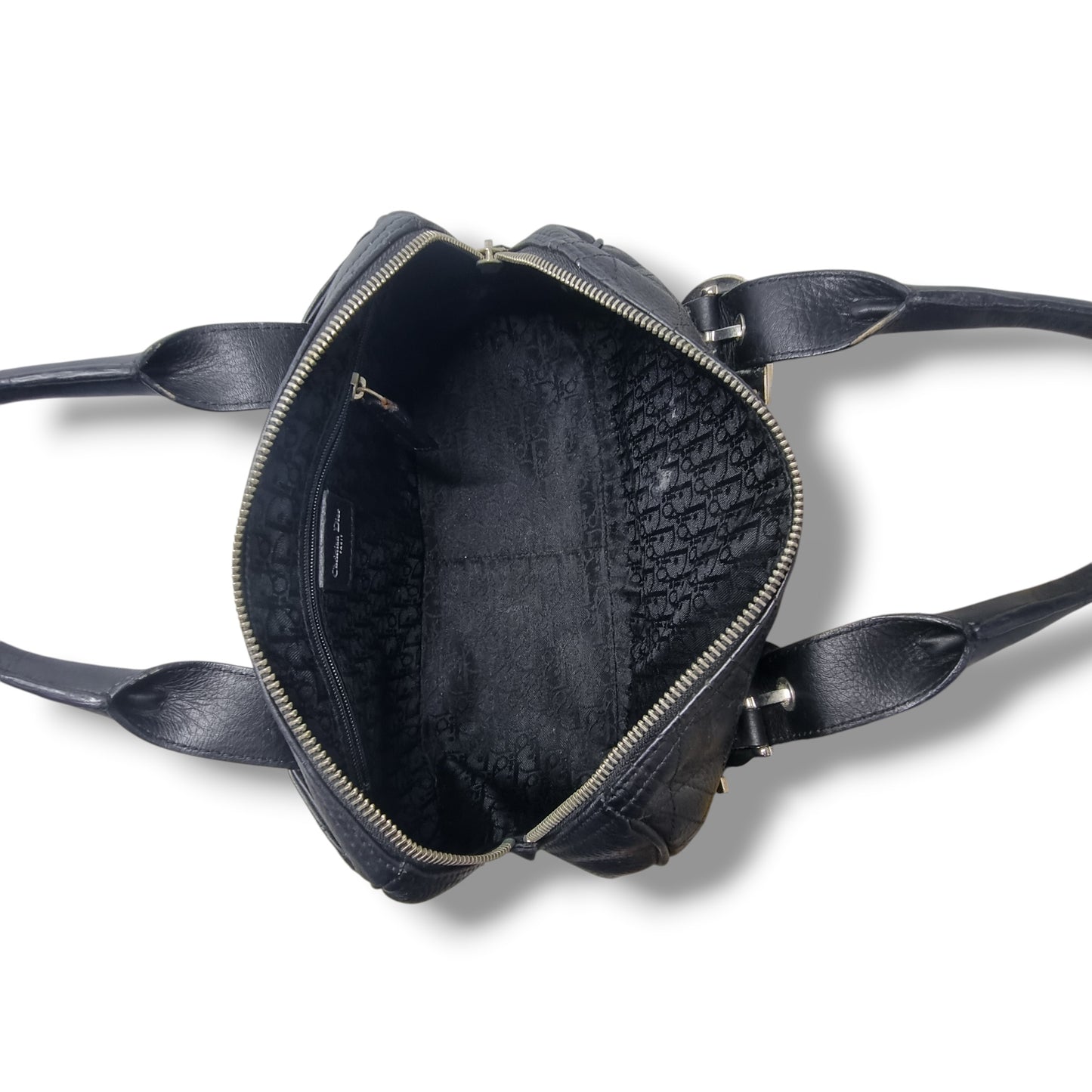 Christian Dior Dior Cannage Quilted Leather Bowler Bag Shw (Black)