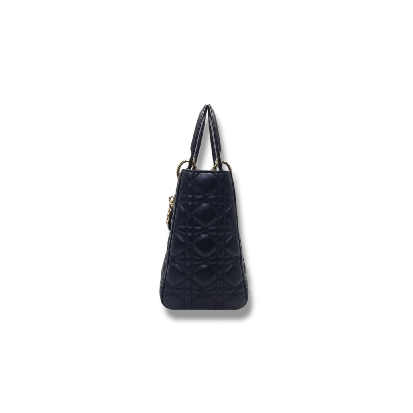 Christian Dior Lady Dior Medium Cannage Lambskin Ghw (Black)