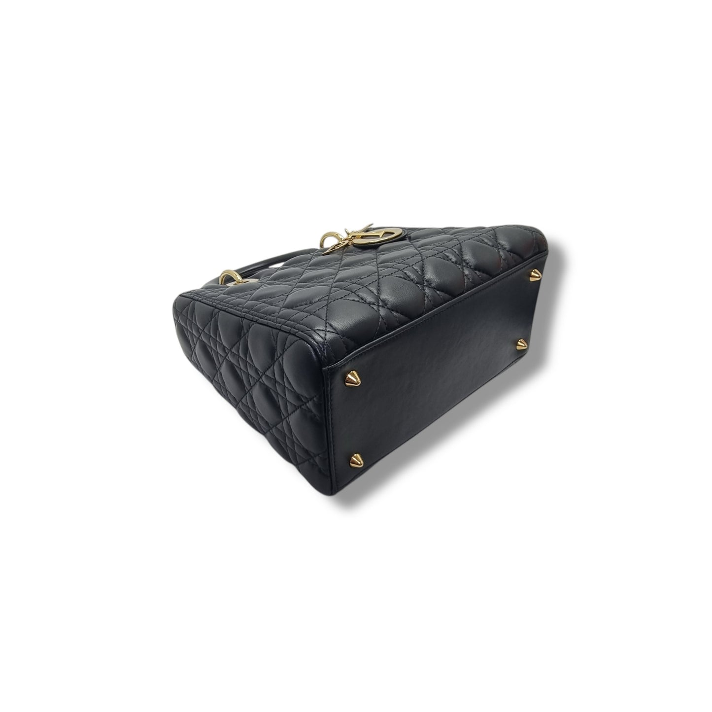 Christian Dior Lady Dior Medium Cannage Lambskin Ghw (Black)
