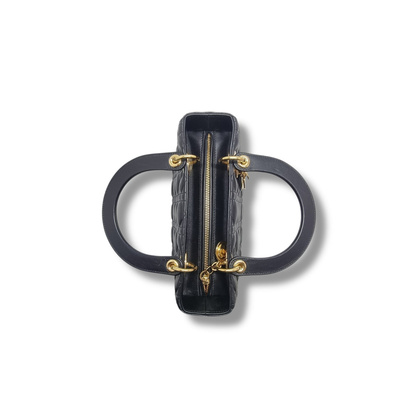 Christian Dior Lady Dior Medium Cannage Lambskin Ghw (Black)