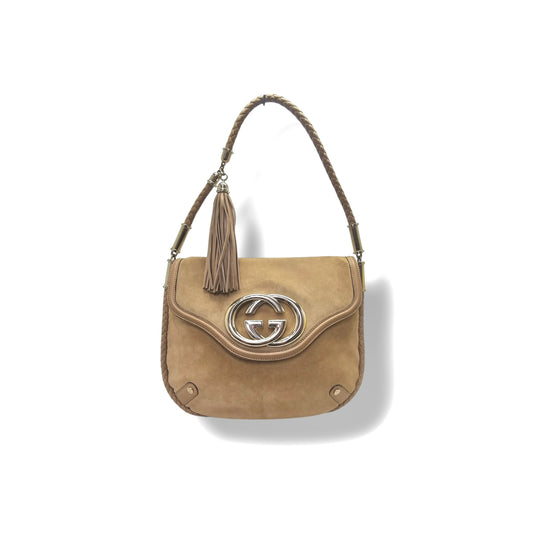 Gucci Britt Tassel Medium Hobo Bag Ghw ( Tan/Brown)