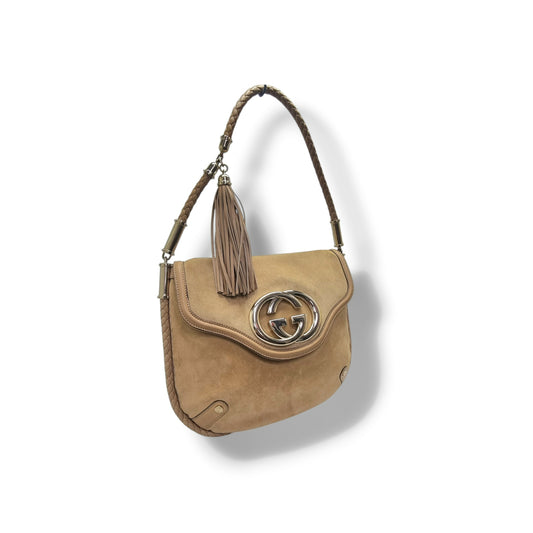 Gucci Britt Tassel Medium Hobo Bag Ghw ( Tan/Brown)