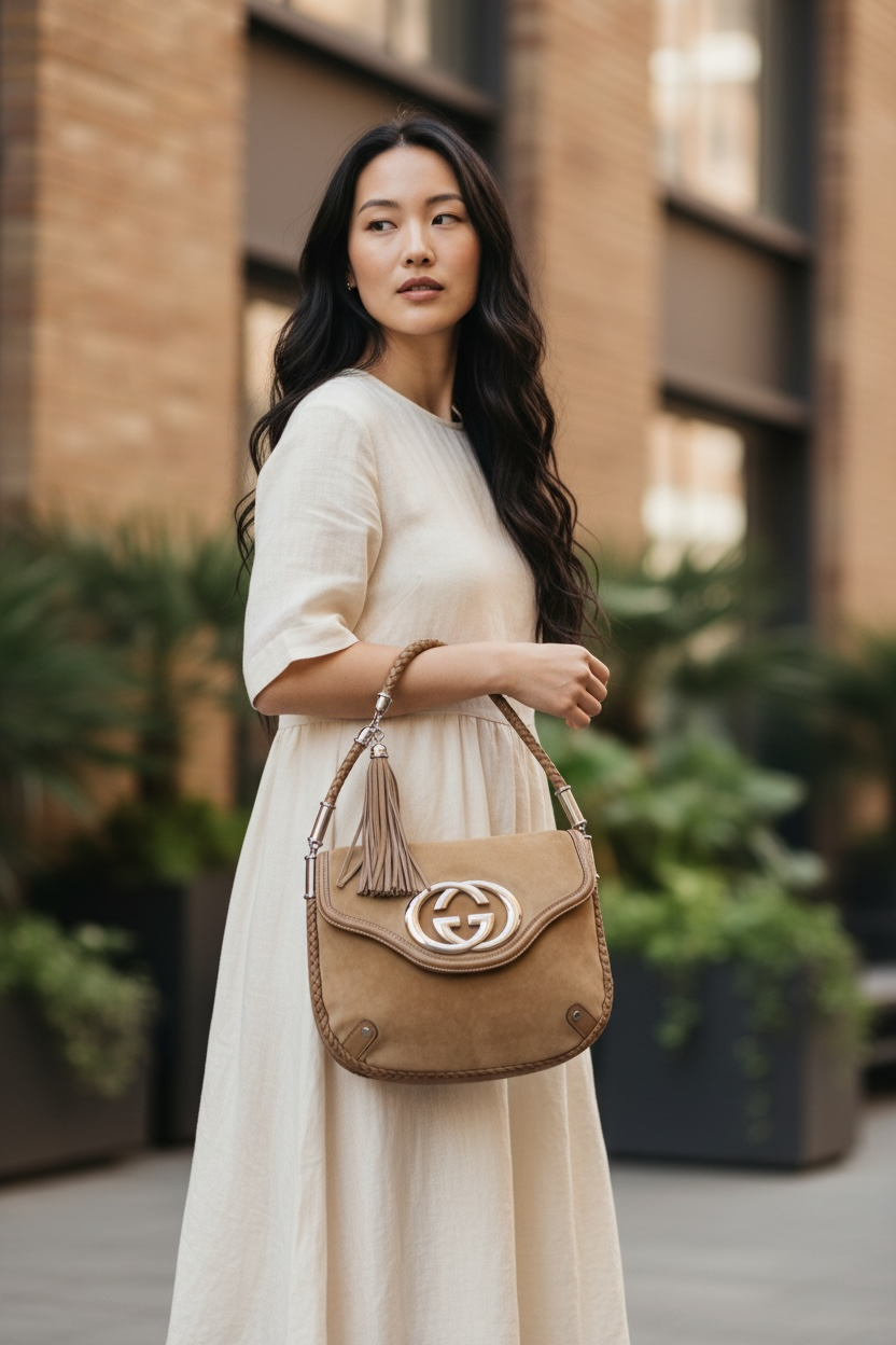 Gucci Britt Tassel Medium Hobo Bag Ghw ( Tan/Brown)