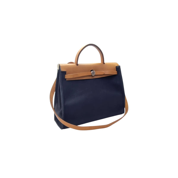 Hermes Herbag PM 31 (2 In 1) Palladium Hw (Navy Blue/Beige)