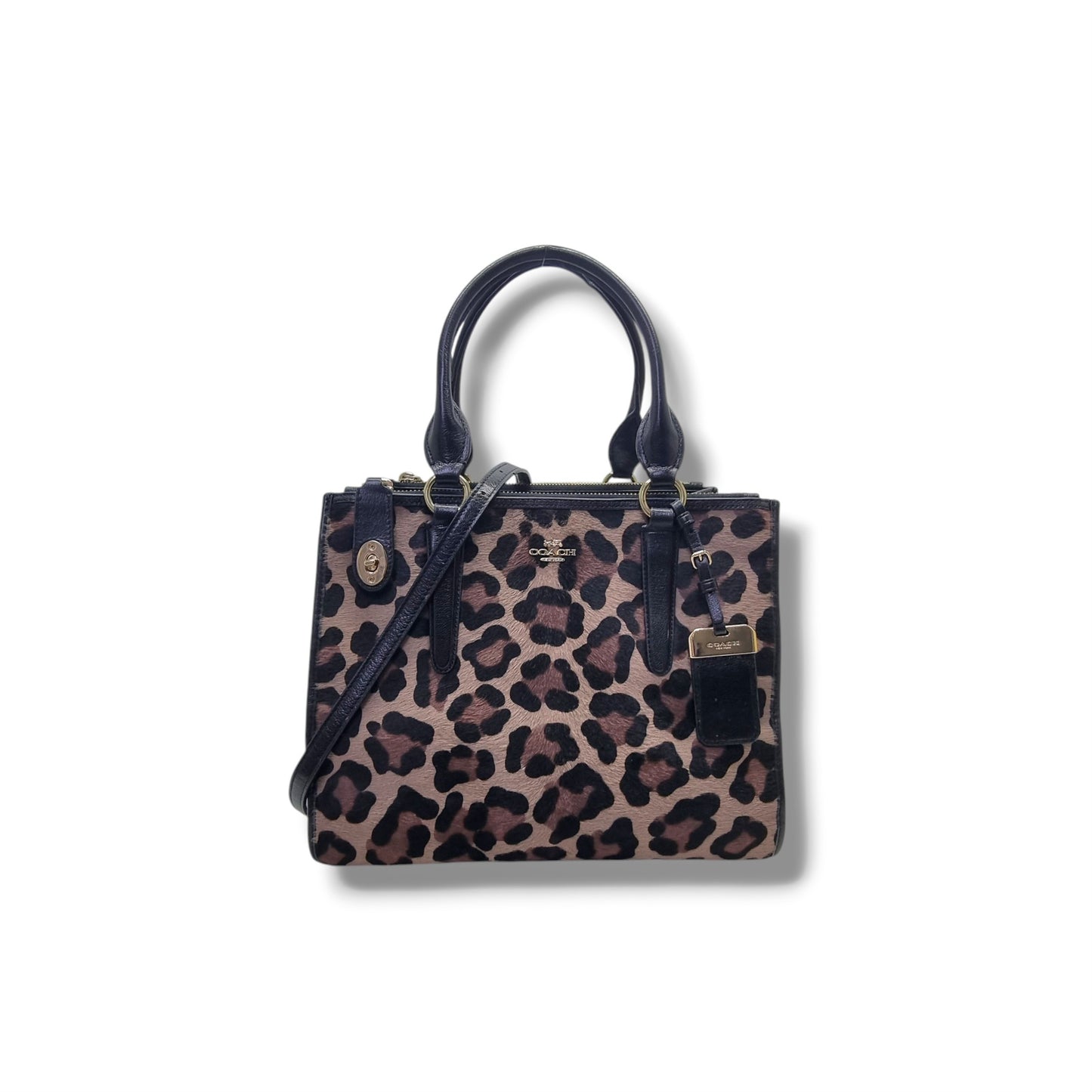 Coach Carryall Printed Haircalf Tote Bag Ghw (Black/Brown)