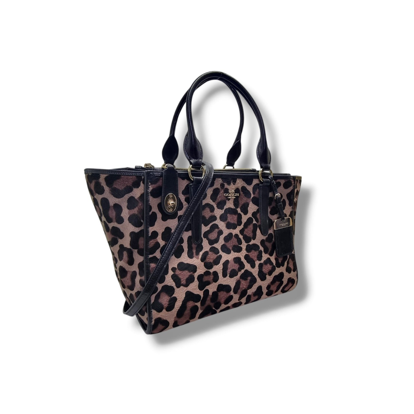 Coach Carryall Printed Haircalf Tote Bag Ghw (Black/Brown)