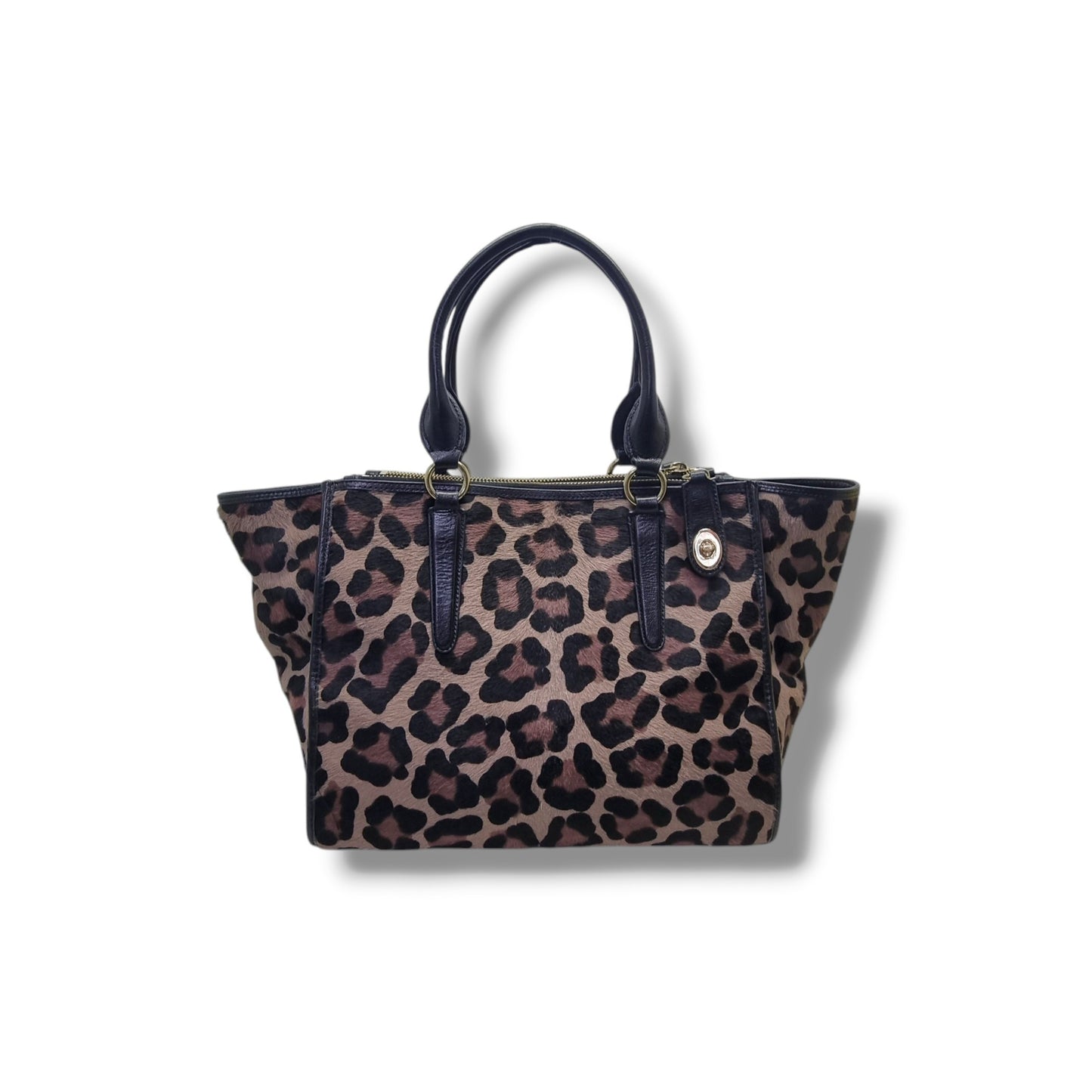 Coach Carryall Printed Haircalf Tote Bag Ghw (Black/Brown)