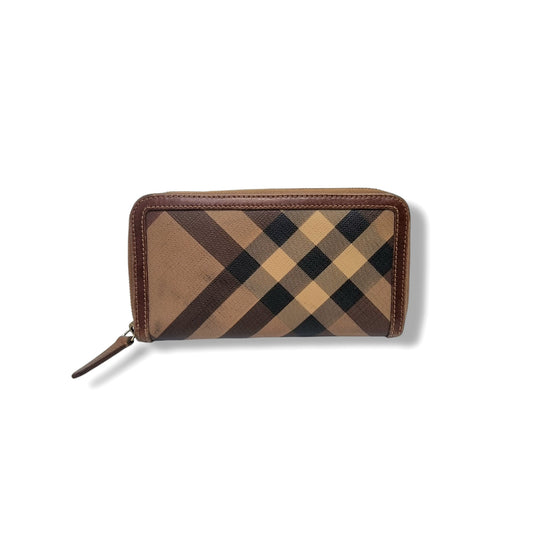 Burberry Smoked Check Canvas Zip Around Wallet Ghw (Brown)