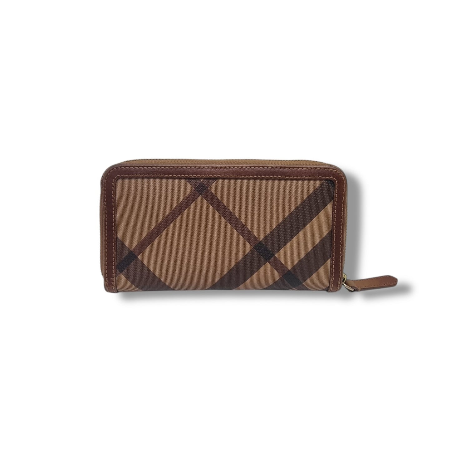 Burberry Smoked Check Canvas Zip Around Wallet Ghw (Brown)