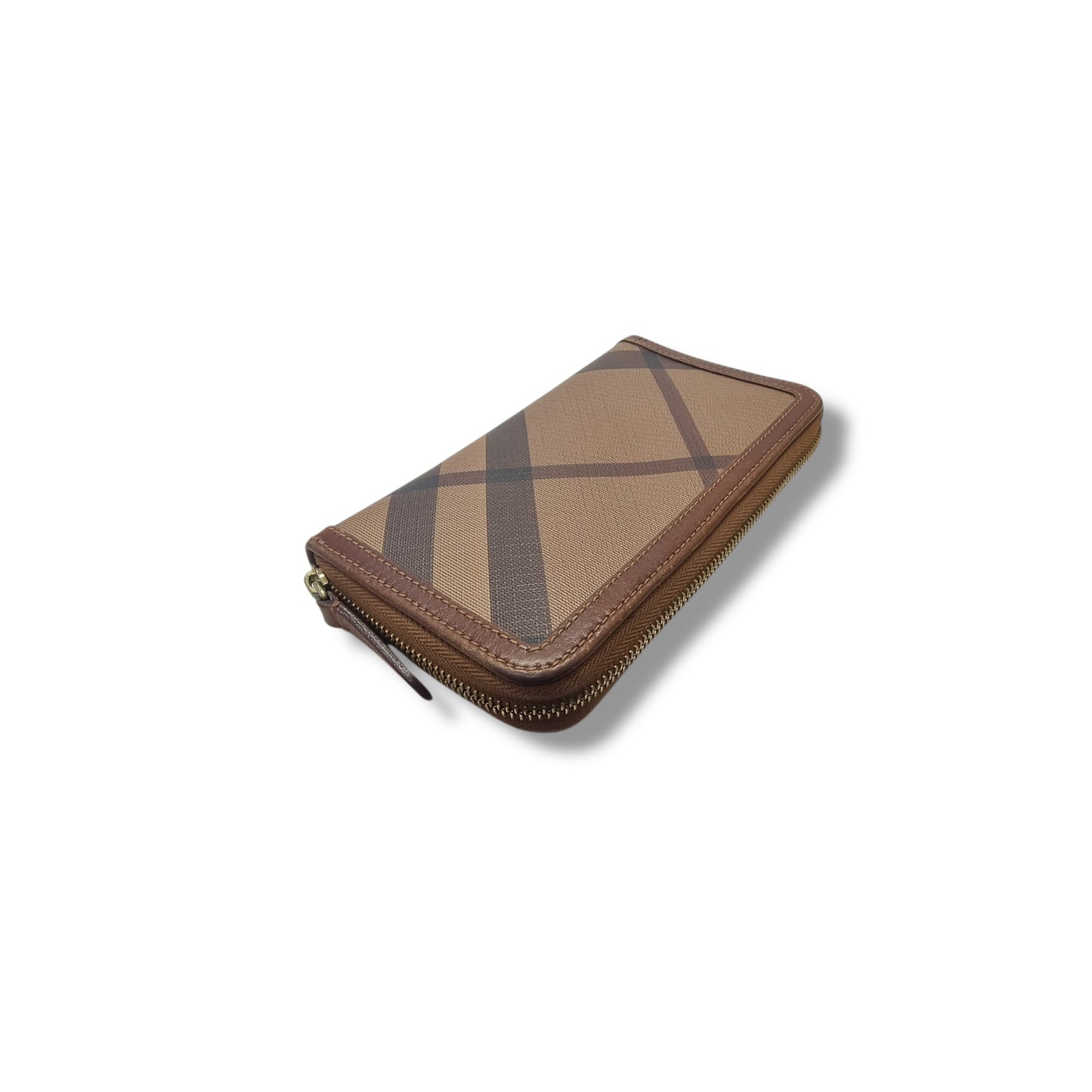 Burberry Smoked Check Canvas Zip Around Wallet Ghw (Brown)