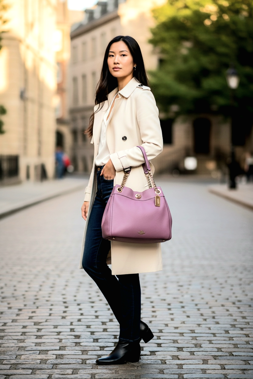 Coach Turnlock Edie Shoulder Bag Ghw (Pink)