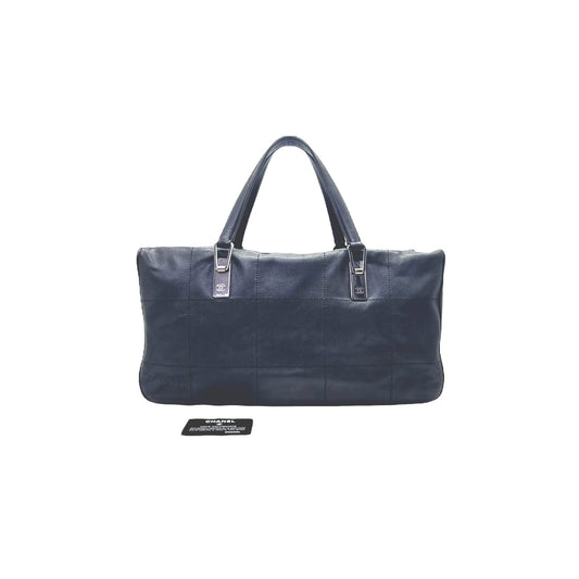 Chanel Vintage Chocolate Bag Leather Boston Bag Palladium Plated Hw (Black)