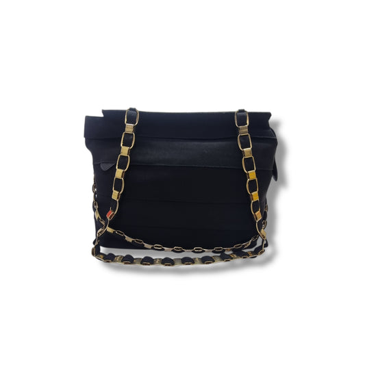 Salvatore Ferragamo Vara Chain Canvas Shoulder Bag Ghw (Black)