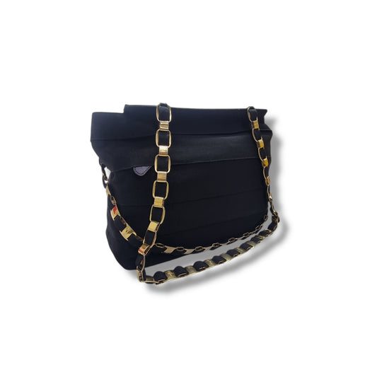 Salvatore Ferragamo Vara Chain Canvas Shoulder Bag Ghw (Black)