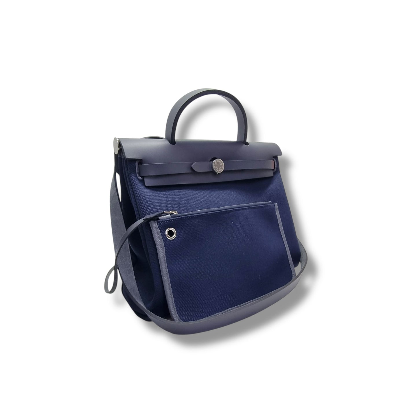 Hermes Herbag Zip PM 31 Canvas Hunter Cowhide Leather Phw (Bleu Marine/Ardoise)