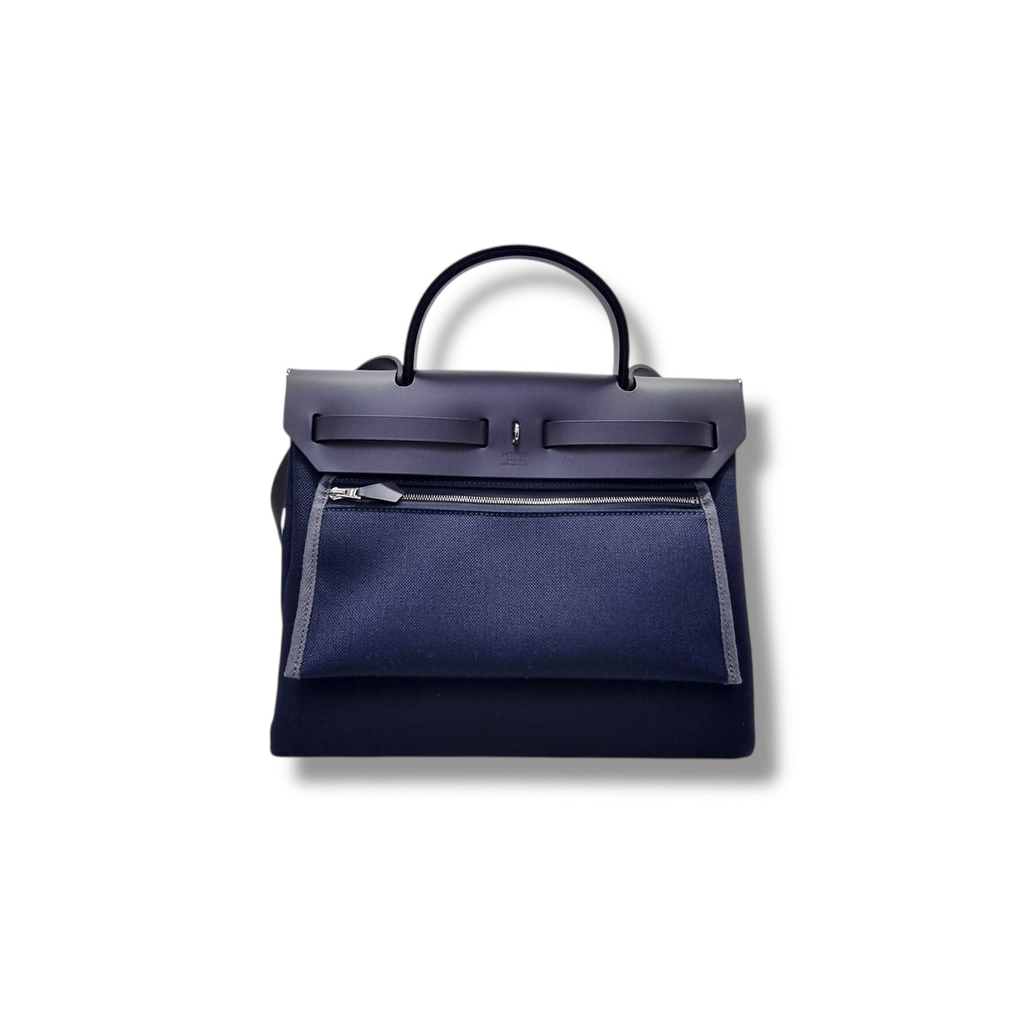 Hermes Herbag Zip PM 31 Canvas Hunter Cowhide Leather Phw (Bleu Marine/Ardoise)
