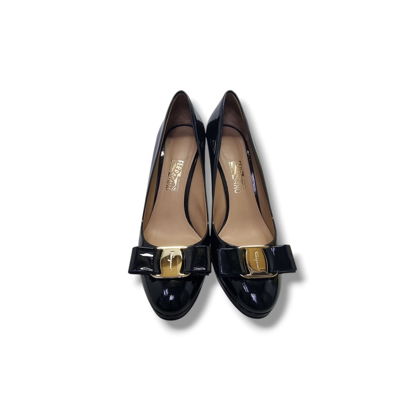 Salvatore Ferragamo Osimo Bow Heels Patent Leather Ghw (Black)