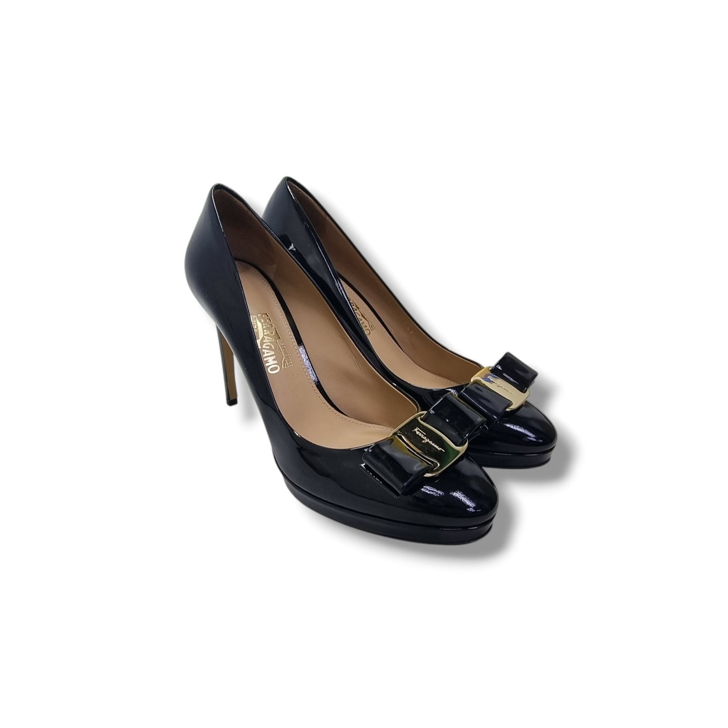 Salvatore Ferragamo Osimo Bow Heels Patent Leather Ghw (Black)
