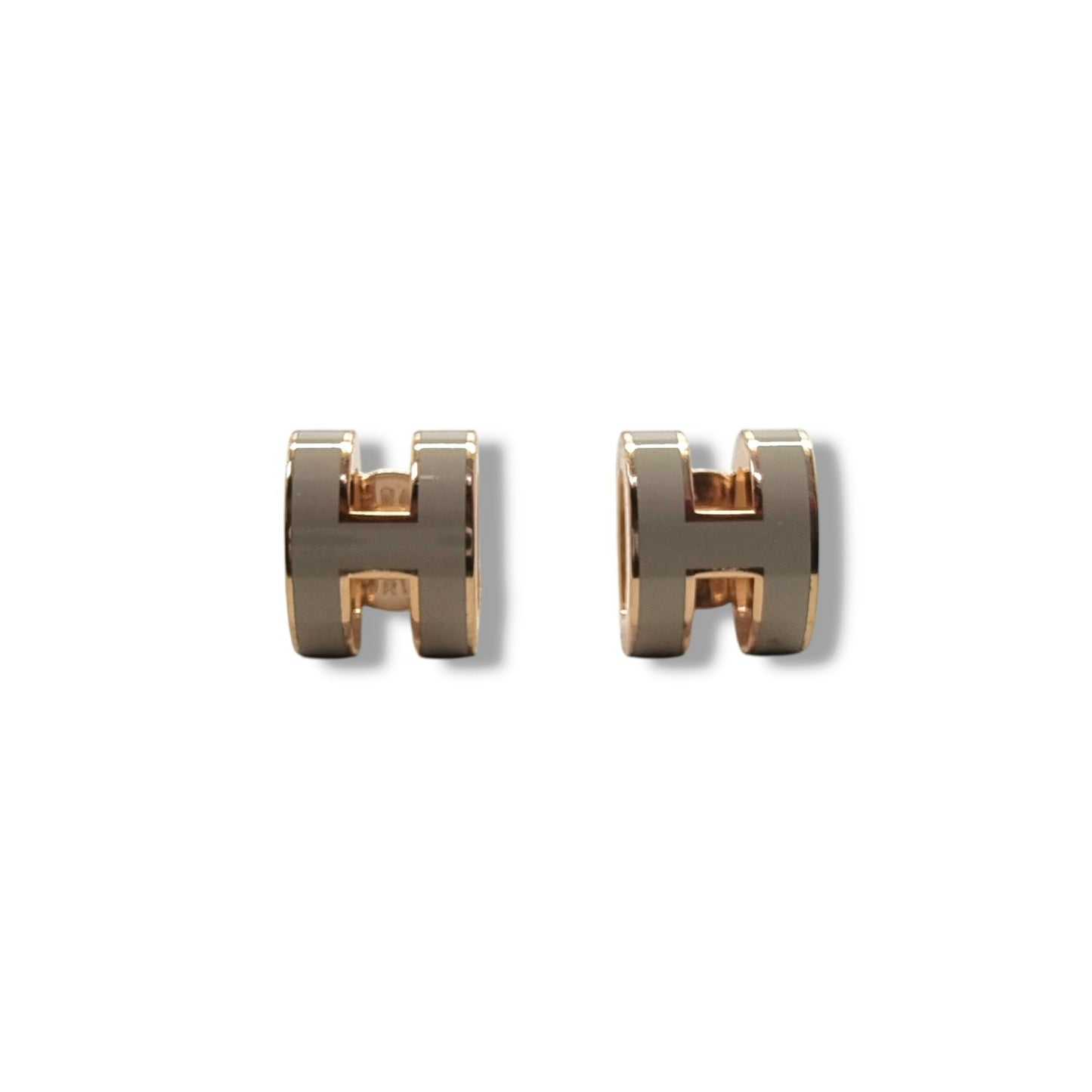 Hermes Mini Pop H Earrings Rose Gold Plated (Marron Glaze)