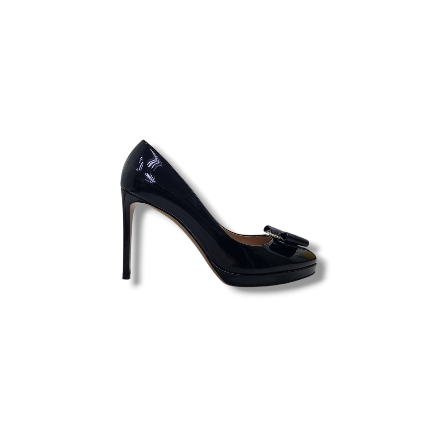 Salvatore Ferragamo Osimo Bow Heels Patent Leather Ghw (Black)