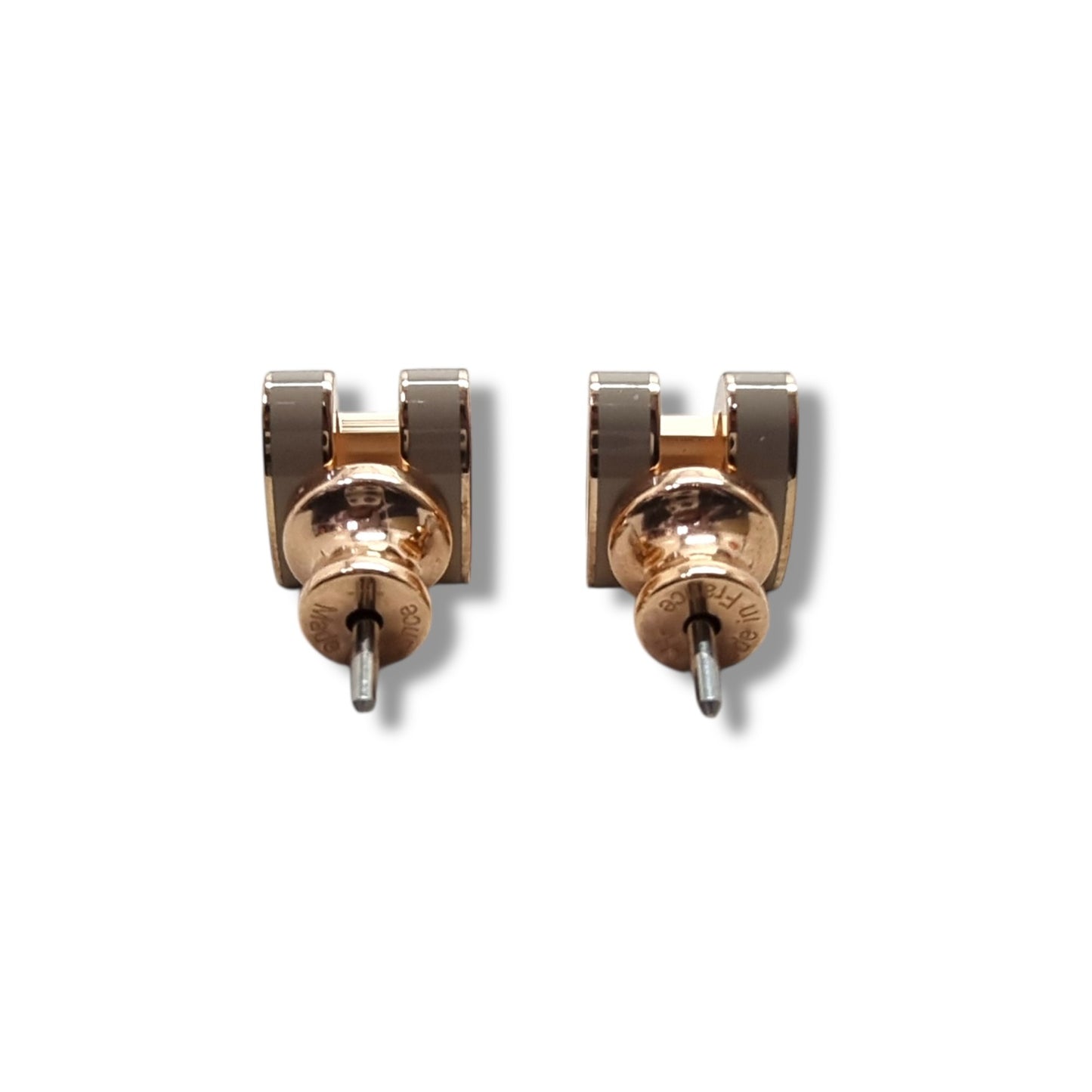 Hermes Mini Pop H Earrings Rose Gold Plated (Marron Glaze)