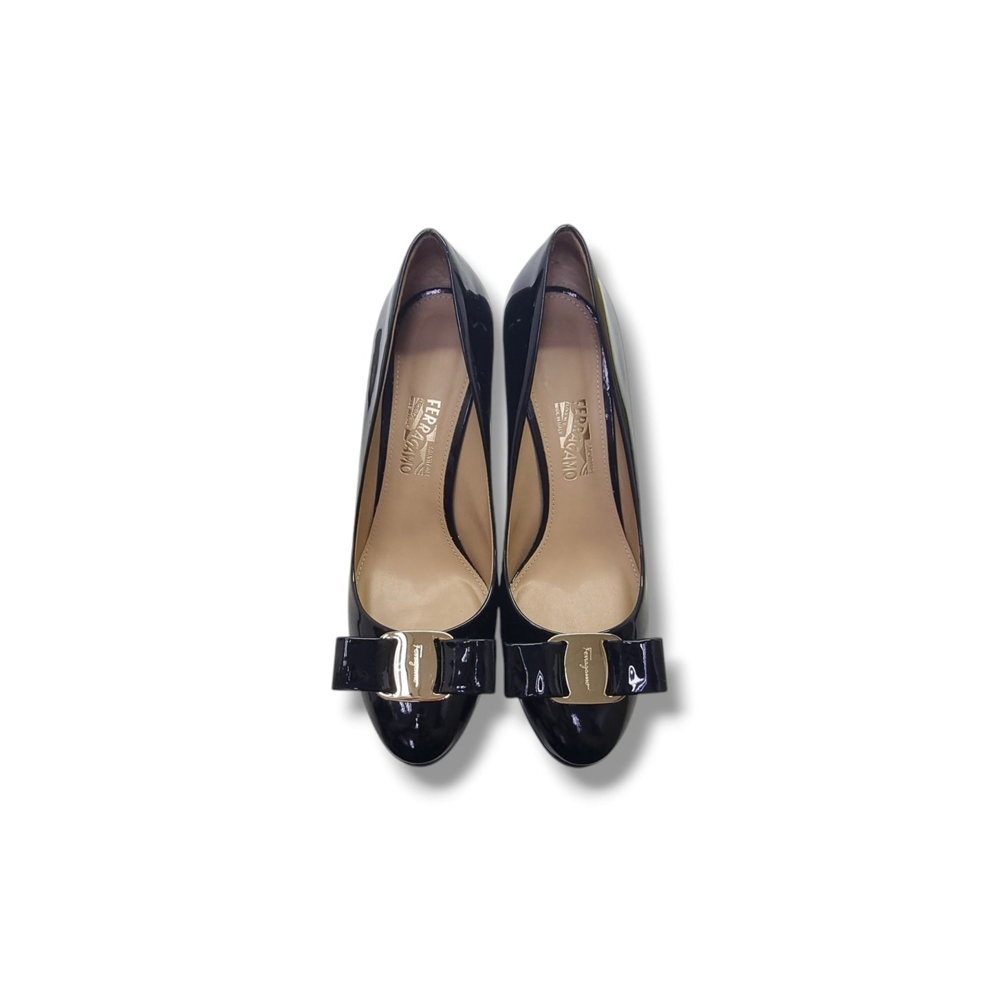 Salvatore Ferragamo Osimo Bow Heels Patent Leather Ghw (Black)