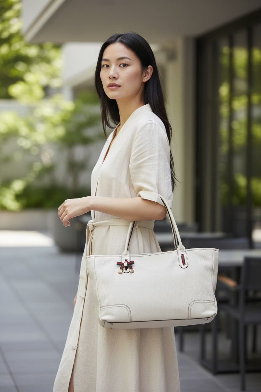 Gucci Princy Large Leather Shoulder Bag Ghw (White)