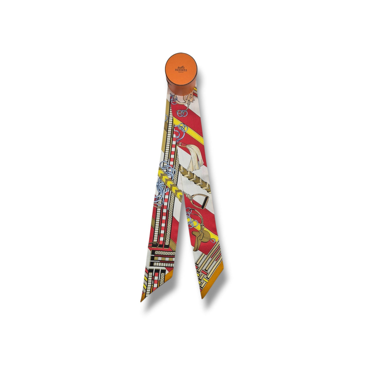 Hermes Twilly 100% Silk Brides Et Gris-Gris (Yellow/Red/White)
