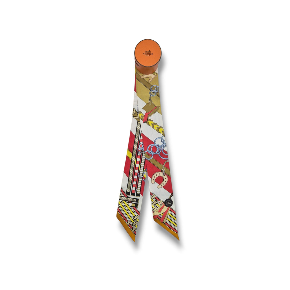 Hermes Twilly 100% Silk Brides Et Gris-Gris (Yellow/Red/White)