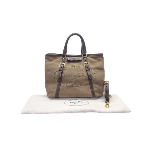 Prada BN1841 Logo Jacquard Tote Bag Ghw (Brown)