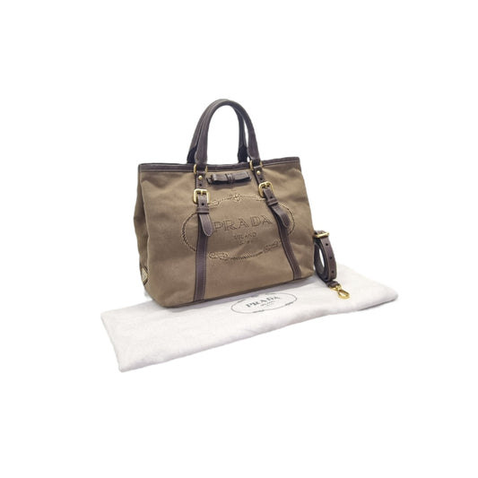 Prada BN1841 Logo Jacquard Tote Bag Ghw (Brown)