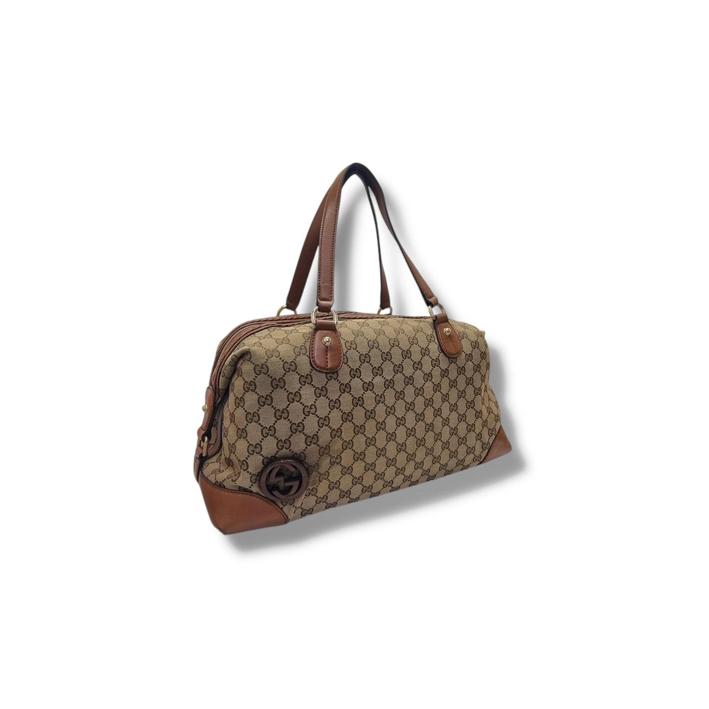 Gucci GG Brick Lane Canvas Bowling Bag Ghw (Brown)