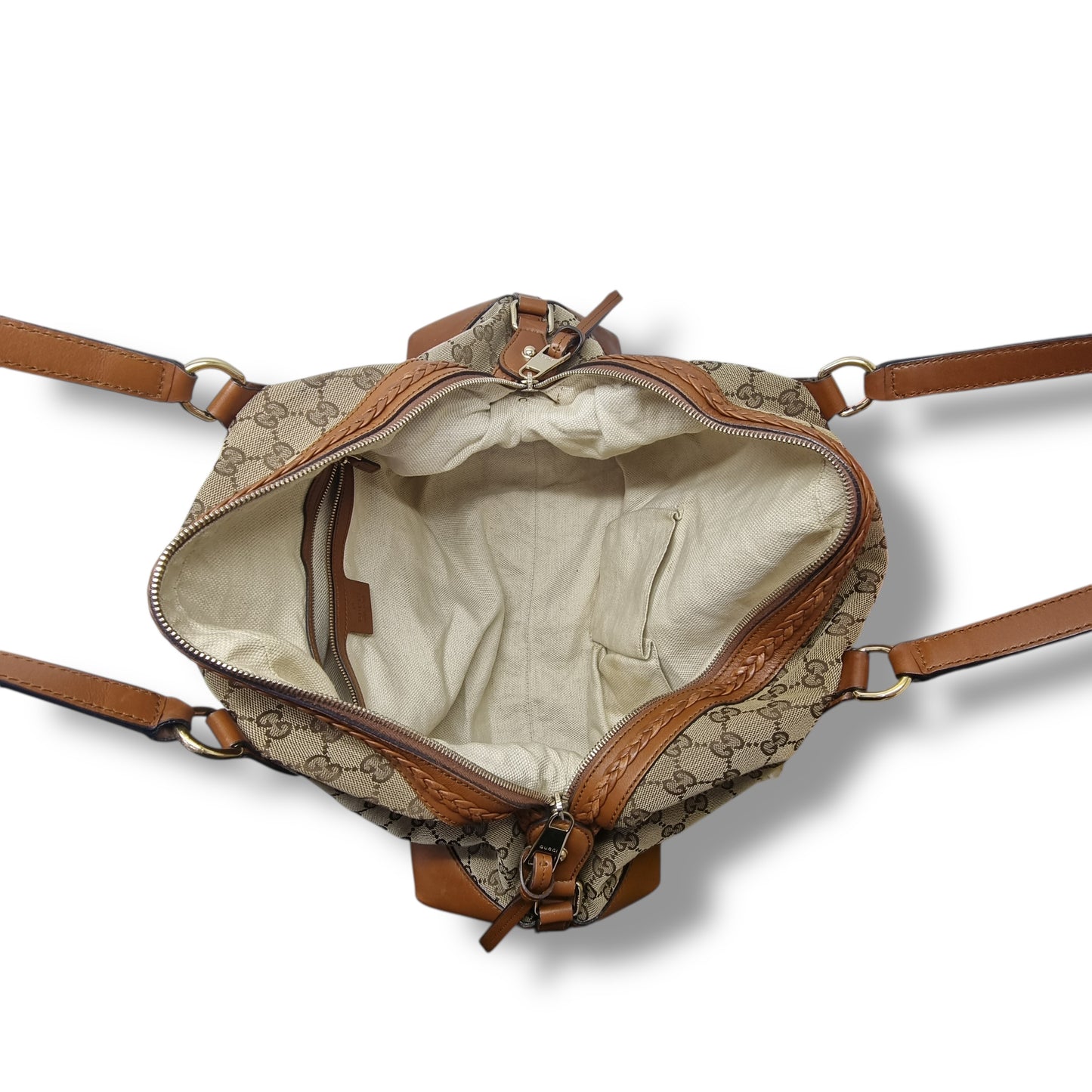 Gucci GG Brick Lane Canvas Bowling Bag Ghw (Brown)