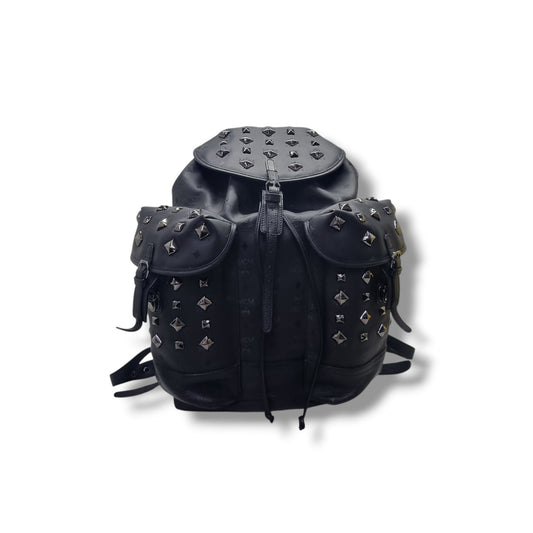 MCM Backpack Honshu Tantris Studded Canvas & Leather Shw (Black Monogram)