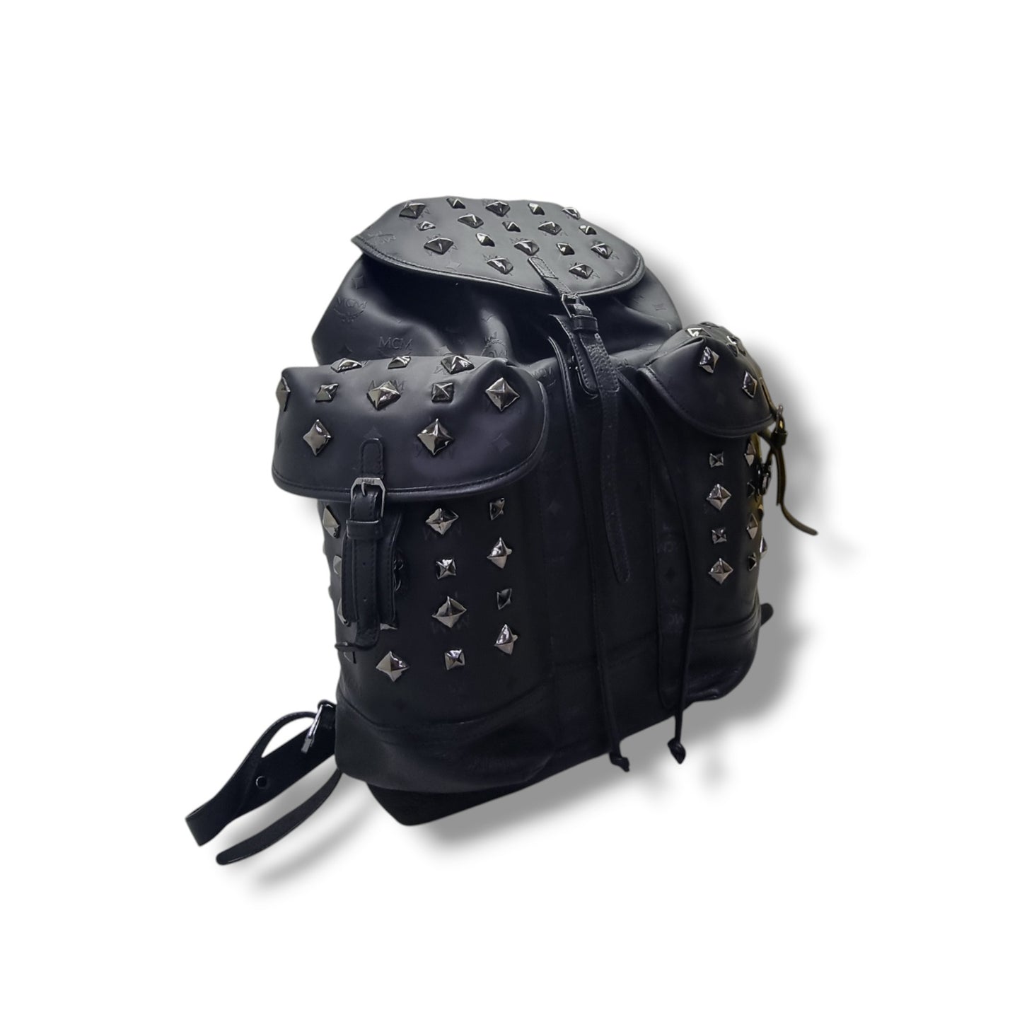 MCM Backpack Honshu Tantris Studded Canvas & Leather Shw (Black Monogram)