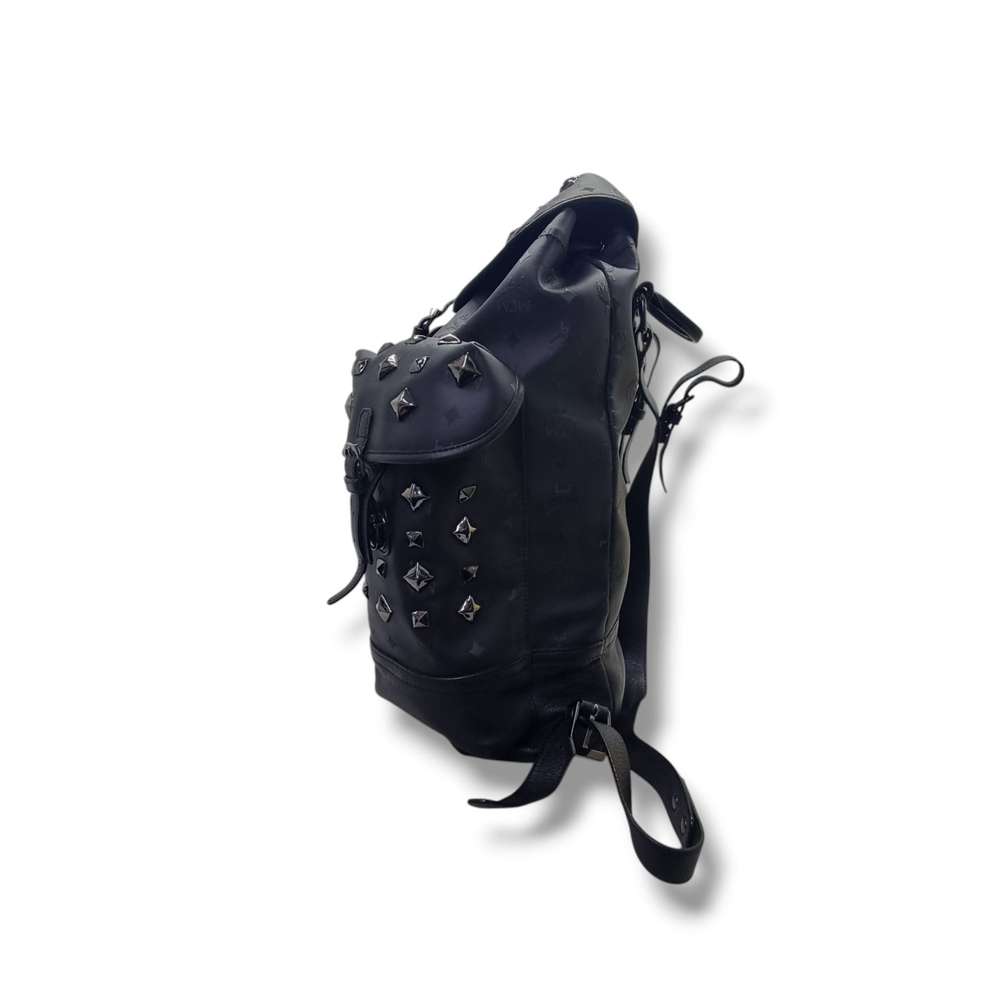 MCM Backpack Honshu Tantris Studded Canvas & Leather Shw (Black Monogram)
