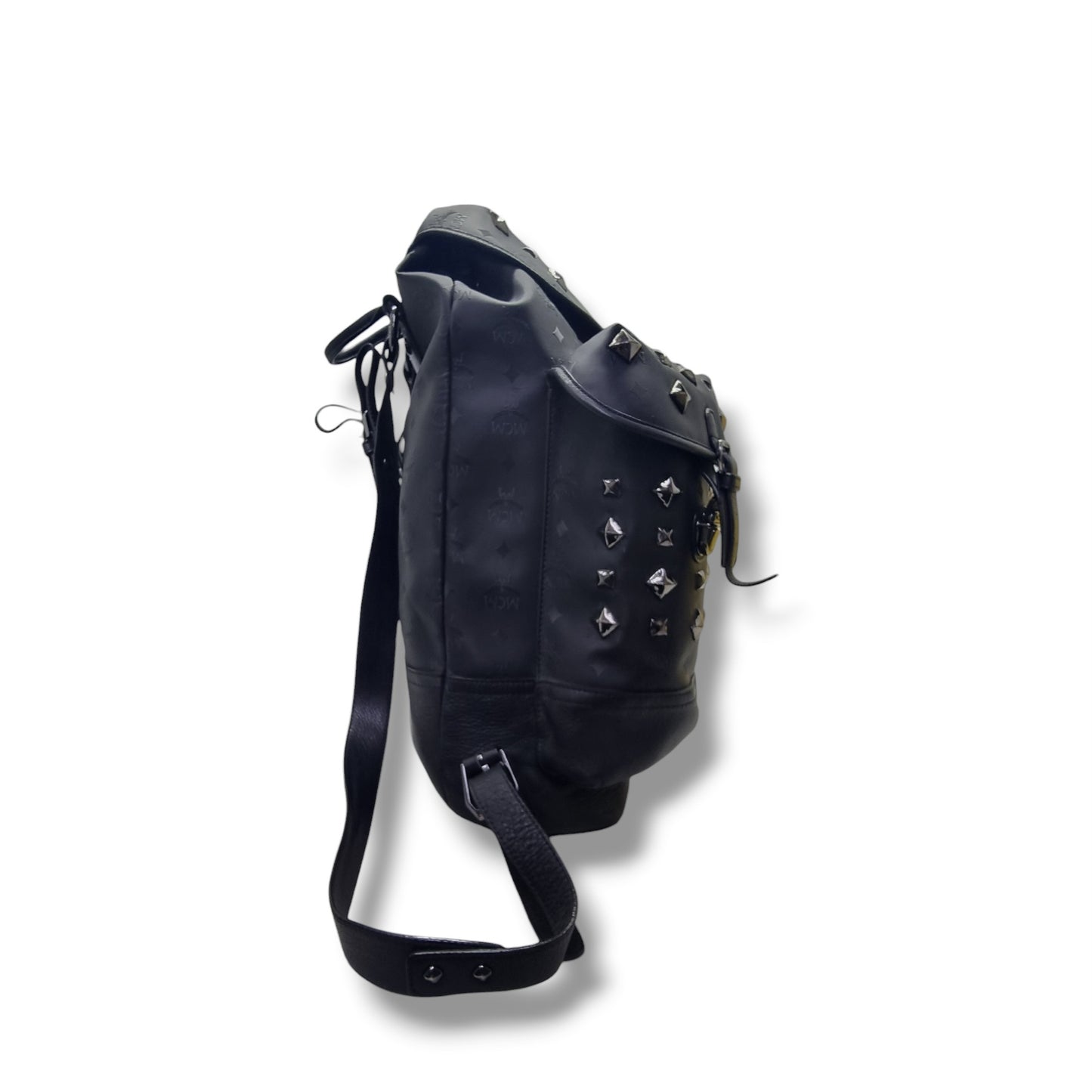MCM Backpack Honshu Tantris Studded Canvas & Leather Shw (Black Monogram)