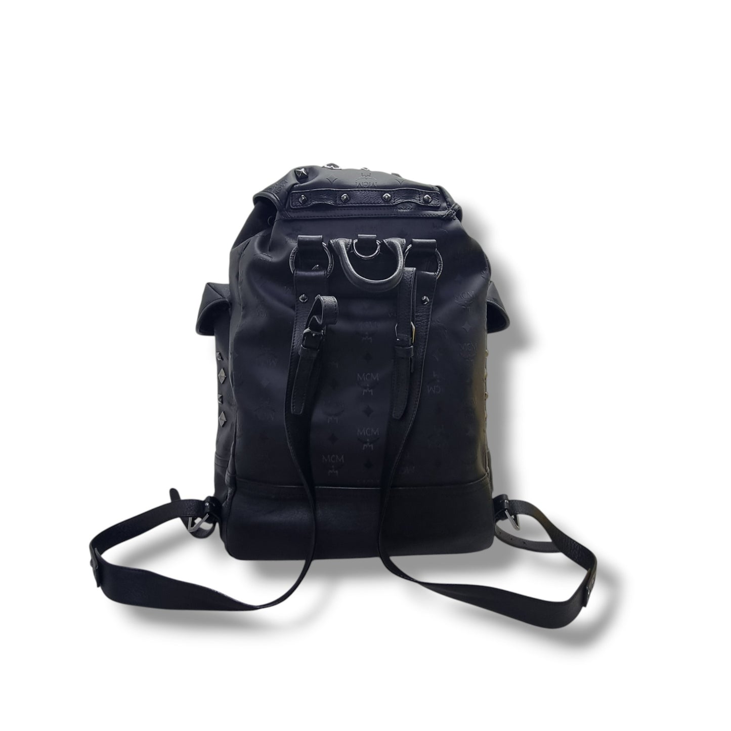 MCM Backpack Honshu Tantris Studded Canvas & Leather Shw (Black Monogram)