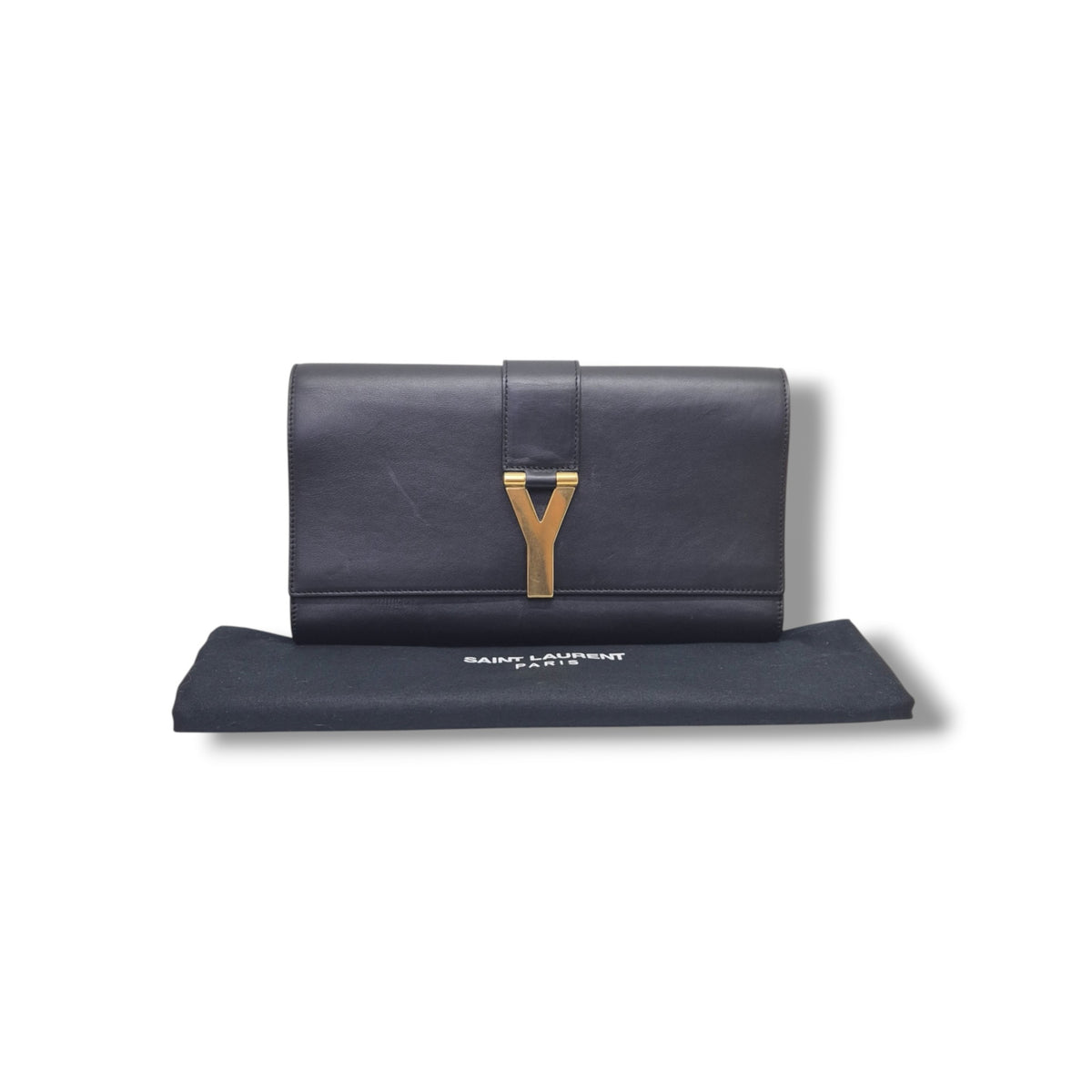 YSL Ligne Y Clutch Calfskin Leather Ghw (Black)
