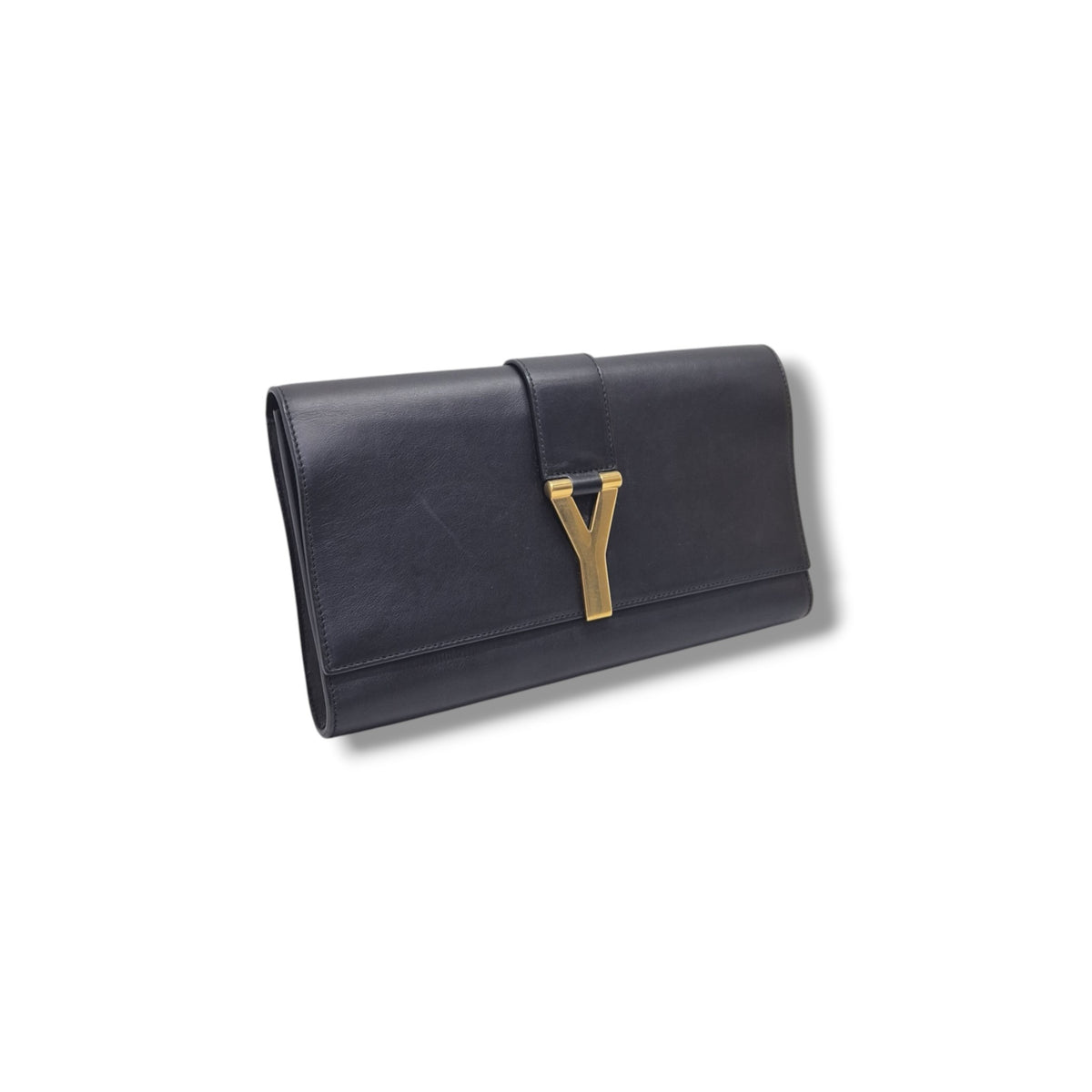 YSL Ligne Y Clutch Calfskin Leather Ghw (Black)