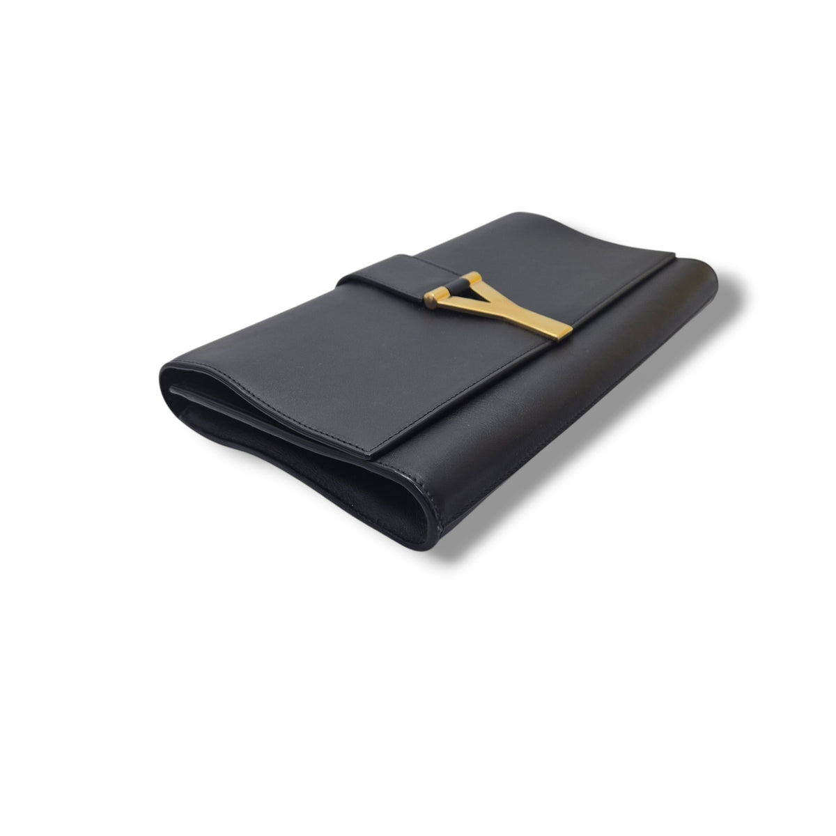 YSL Ligne Y Clutch Calfskin Leather Ghw (Black)