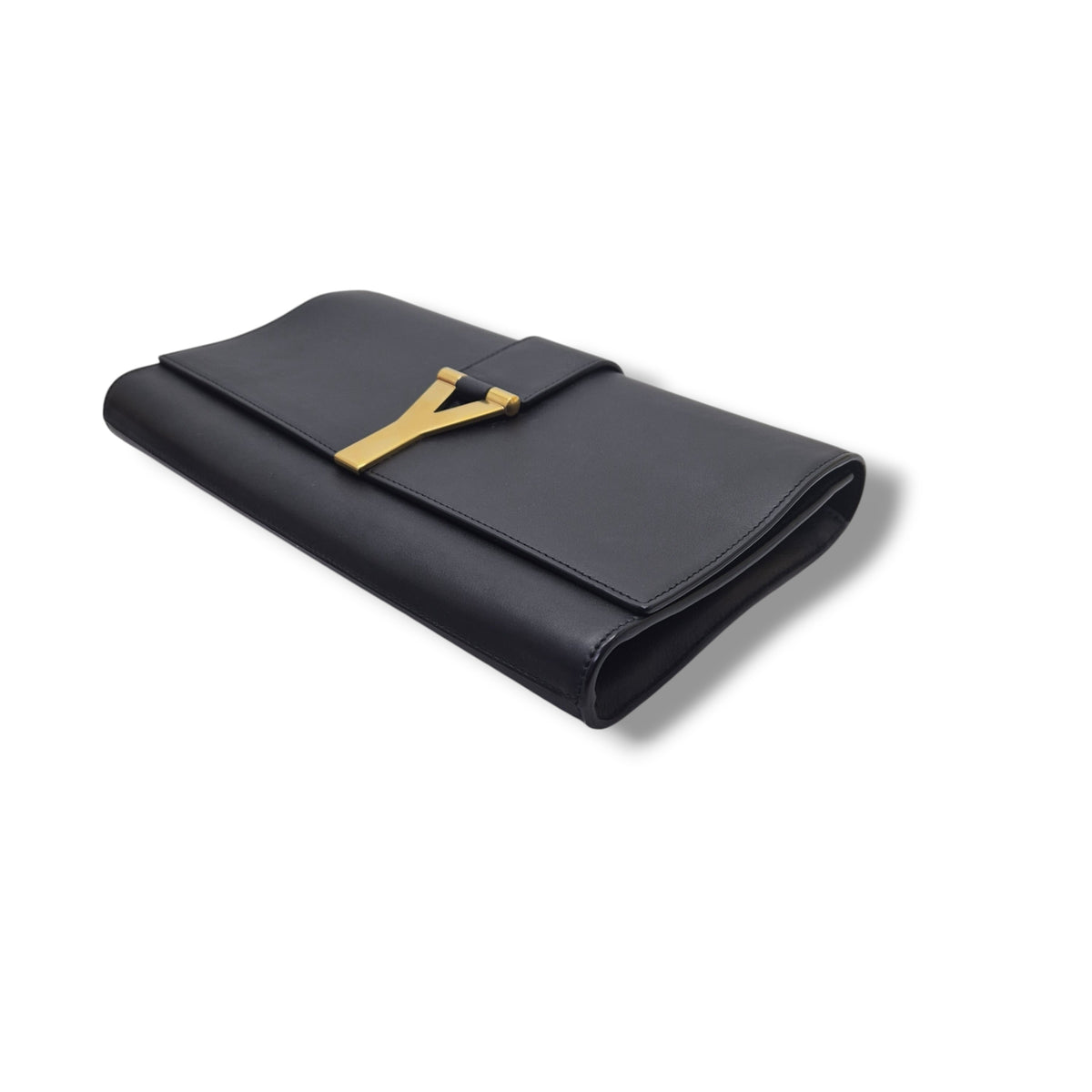 YSL Ligne Y Clutch Calfskin Leather Ghw (Black)