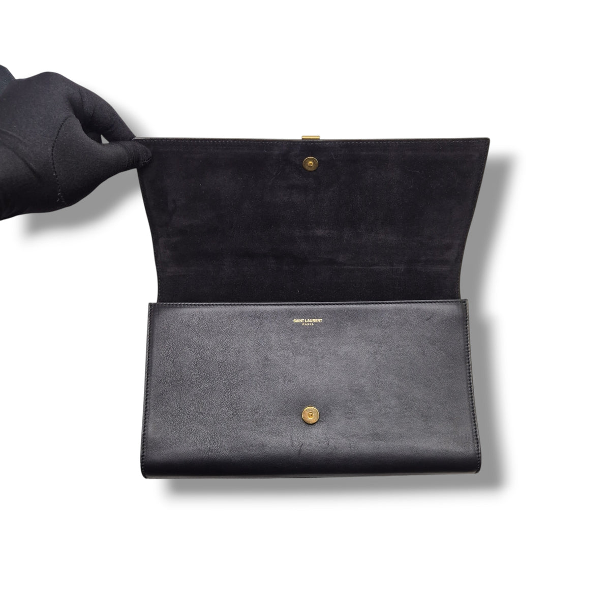 YSL Ligne Y Clutch Calfskin Leather Ghw (Black)
